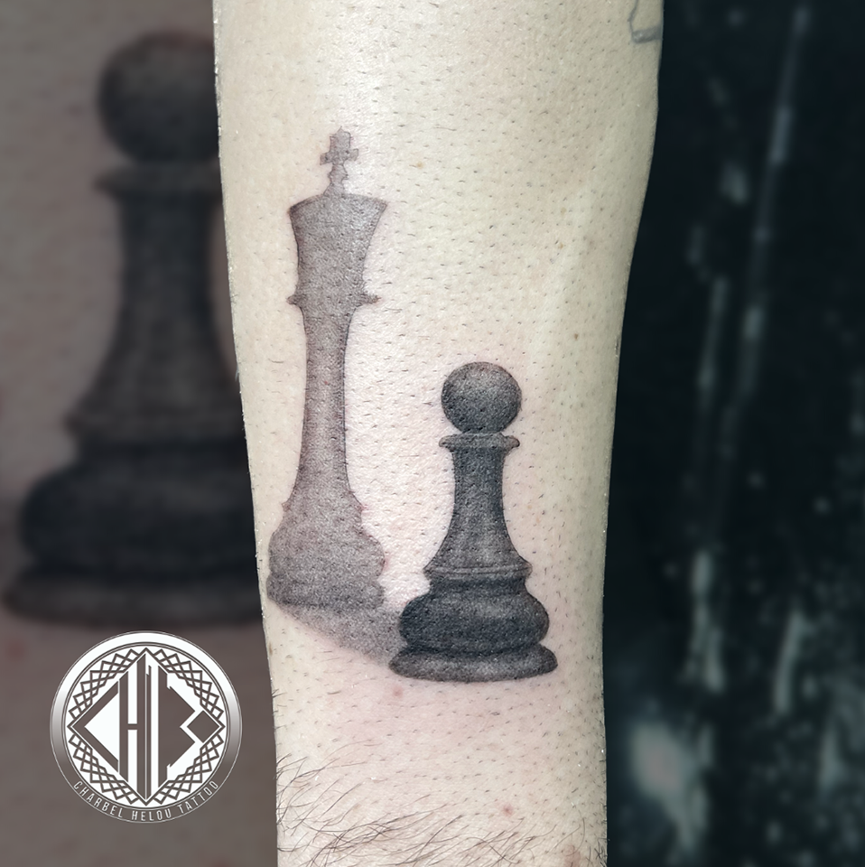 Black Chess Pawn Tattoo