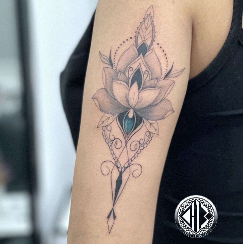 Lotus Flower Fine line Tattoo